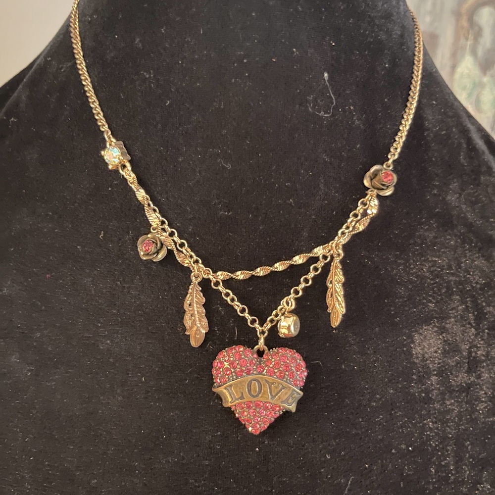 Betsey Johnson Pink Rhinestone Heart Necklace